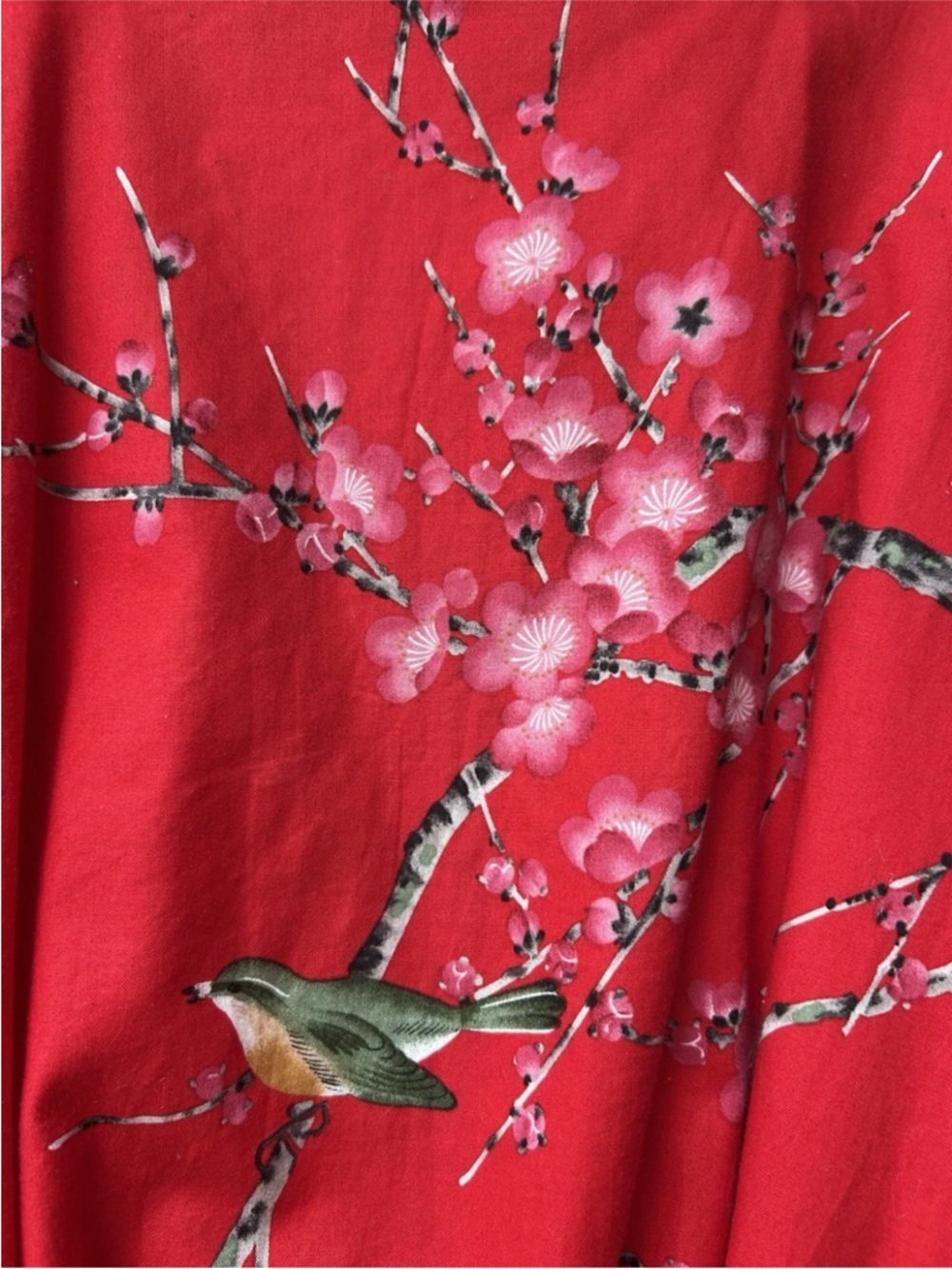 Smithsonian Institution Cotton Kimono Robe XL Red Cherry Blossoms Birds NWOT - Picture 4 of 8